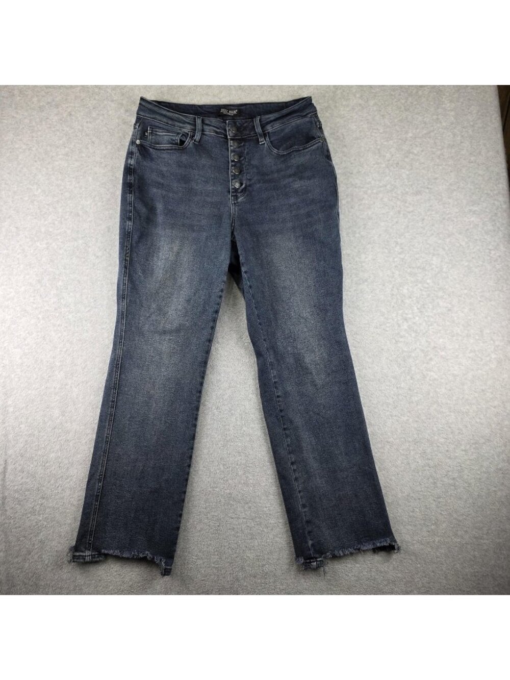 Judy Blue Jeans Womens 14W Blue High Rise Button Fly Frayed Hem Stretch